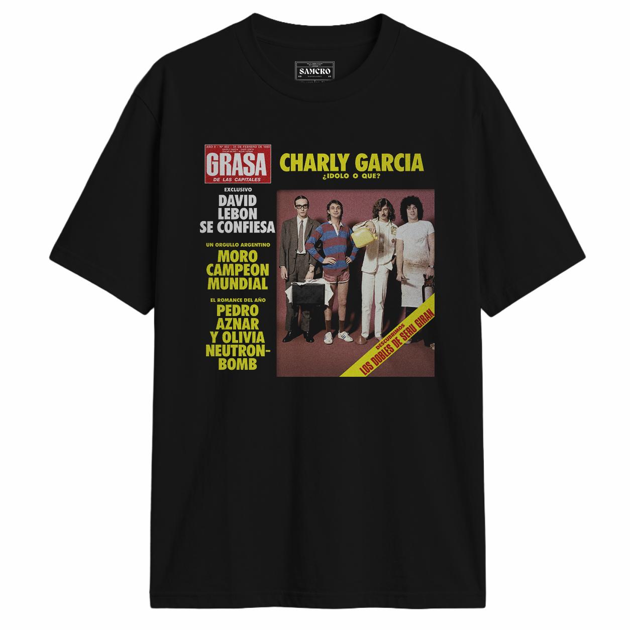 Charly García - Revista Grasa de las Capitales en color Negro — vista frontal