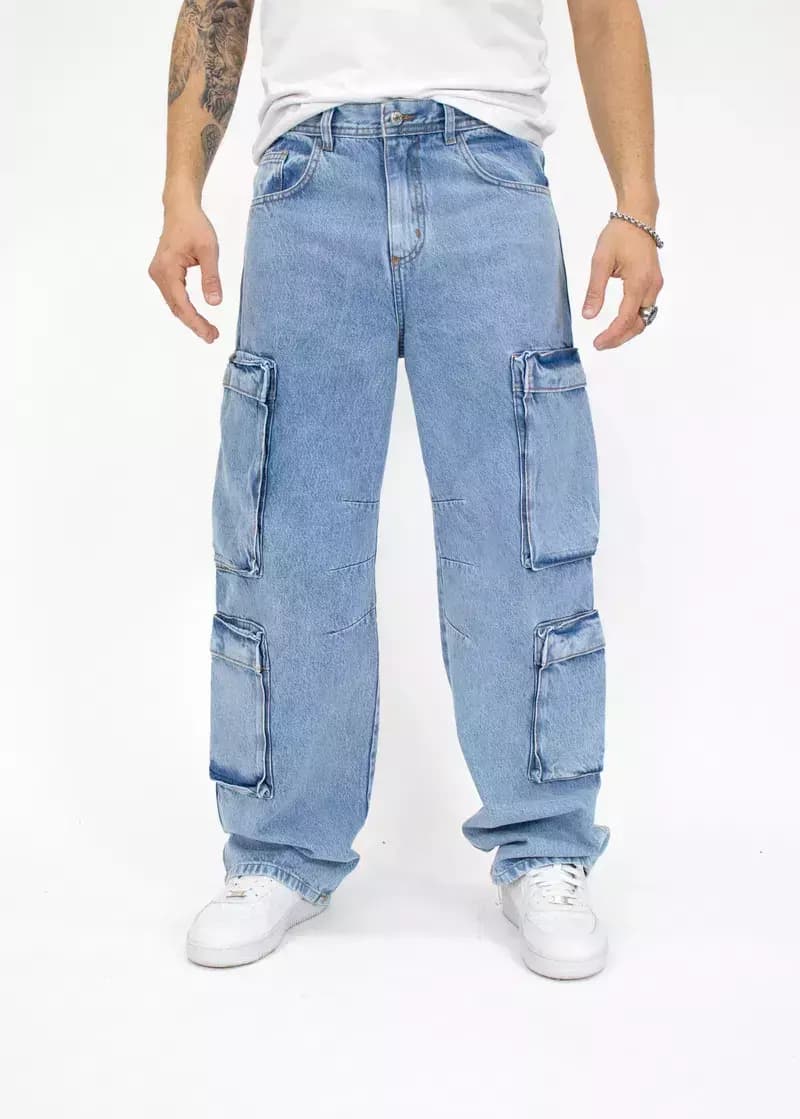 Jean doble cargo azul (146b)