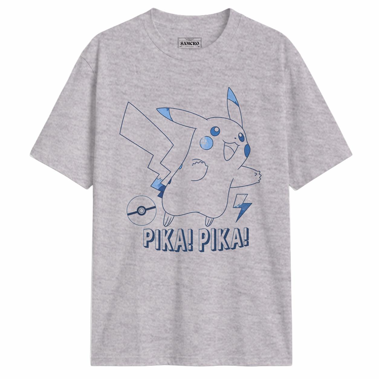 Pokemon - Pikachu en Line Art Azul con Pokeball y Pika Pika