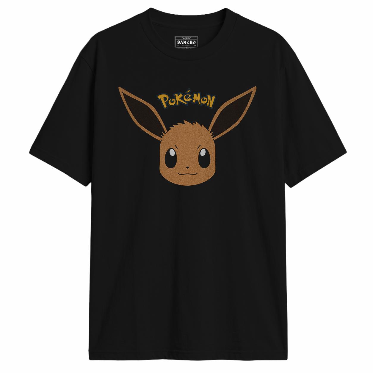 Pokemon - Cara Eevee Logo Sobre Negro