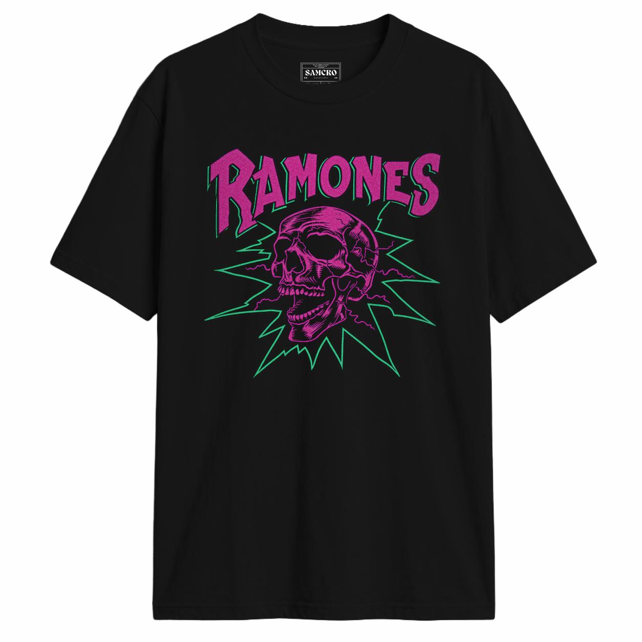 Ramones - Pink Skull Lightning en color Negro — vista frontal