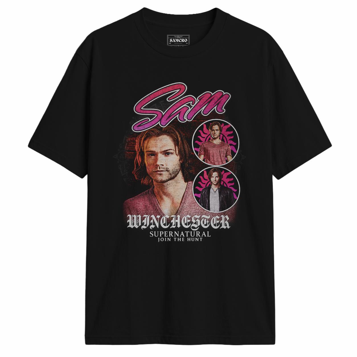 Supernatural - Sam Winchester Graffiti Portrait en color Negro — vista frontal