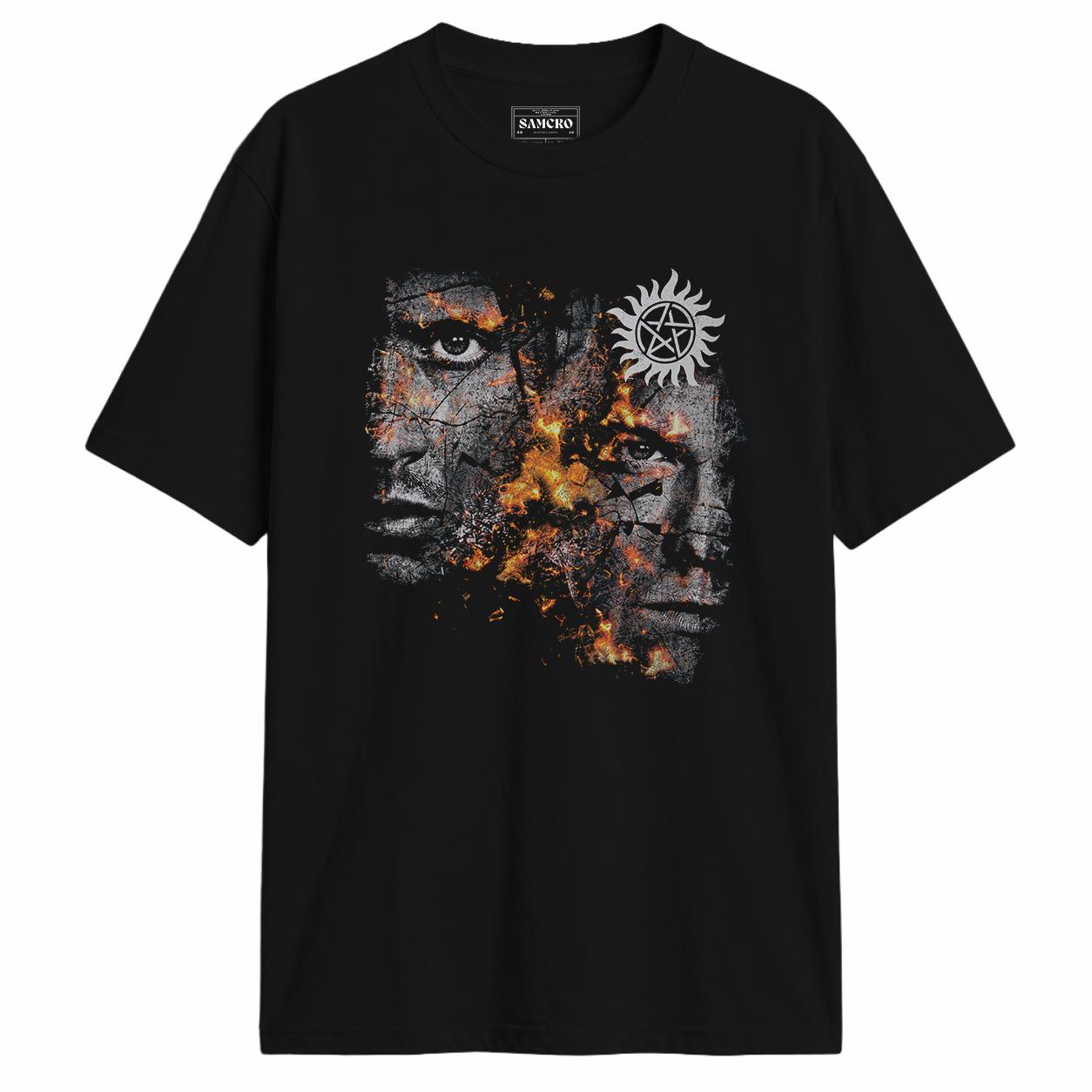 Supernatural - Winchester Faces Fire en color Negro — vista frontal