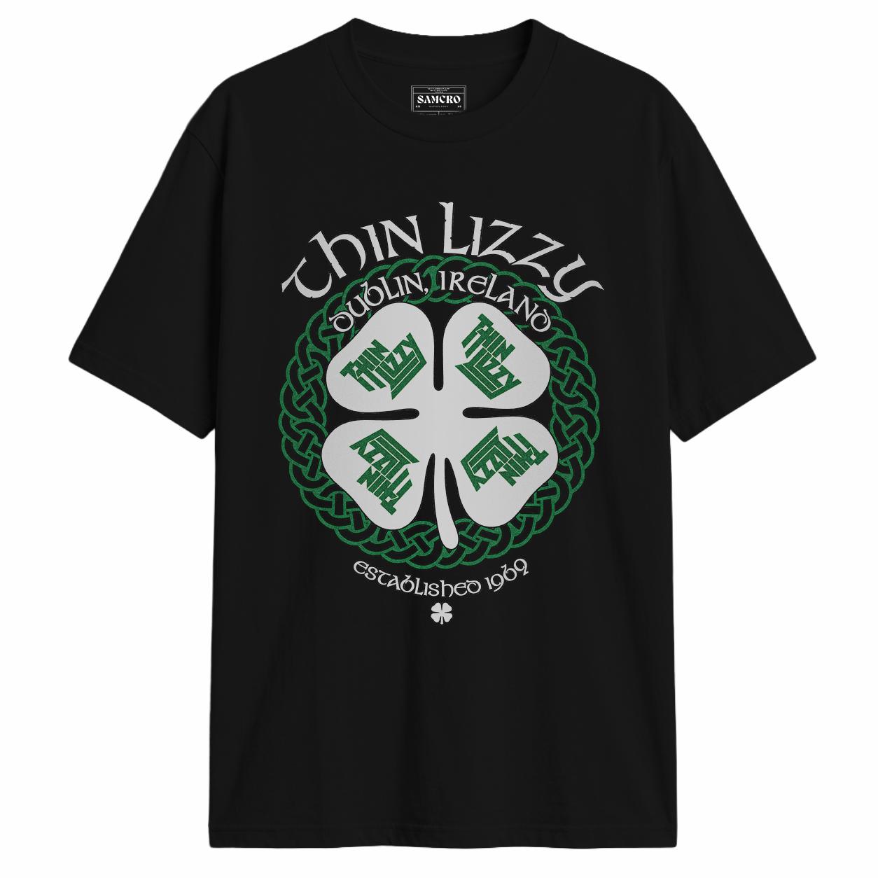 Thin Lizzy - Dublin Ireland Shamrock en color Negro — vista frontal