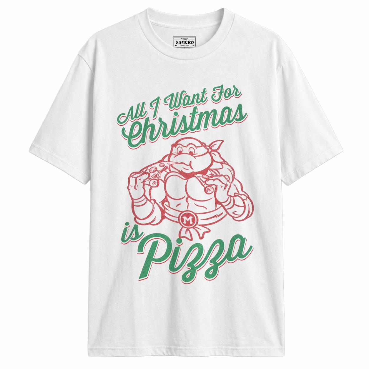 Tortugas Ninja - Michelangelo All I Want Christmas Pizza en color Blanco — vista frontal