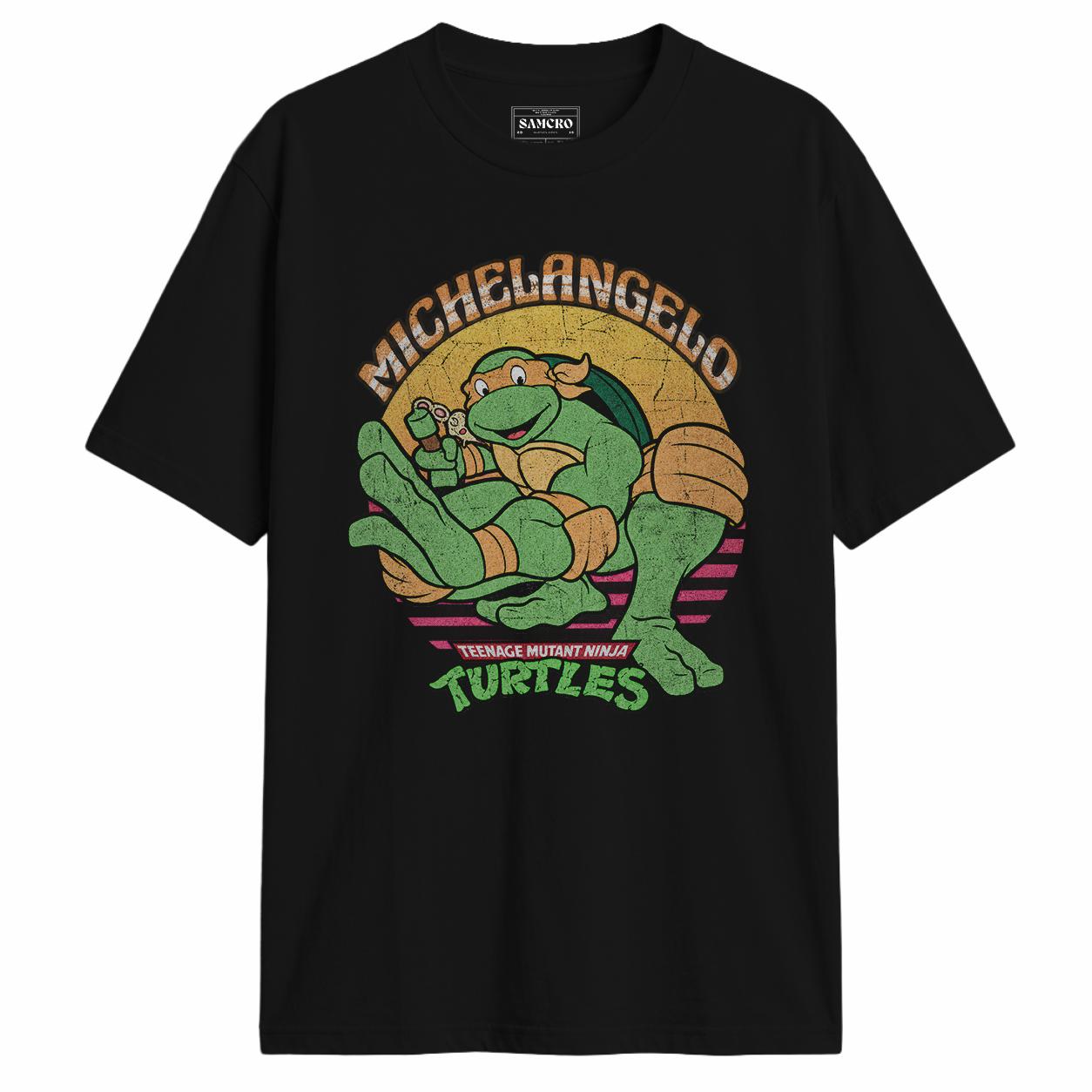 Tortugas Ninja - Michelangelo Retro Sunset en color Negro — vista frontal