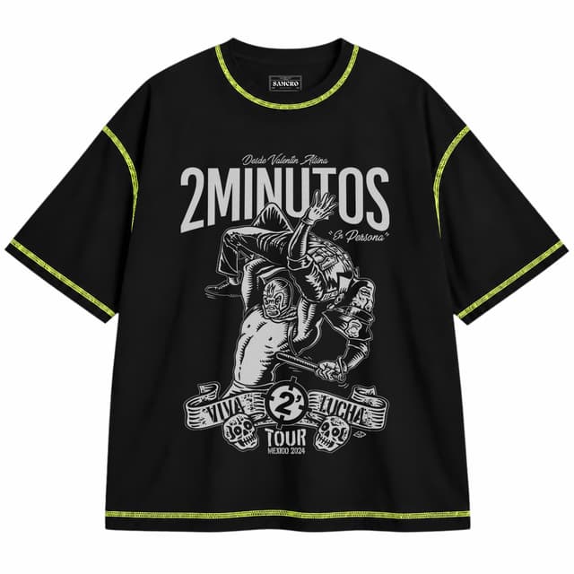 2 Minutos - Viva Lucha Tour — Unisex oversize, Negro con costura verde