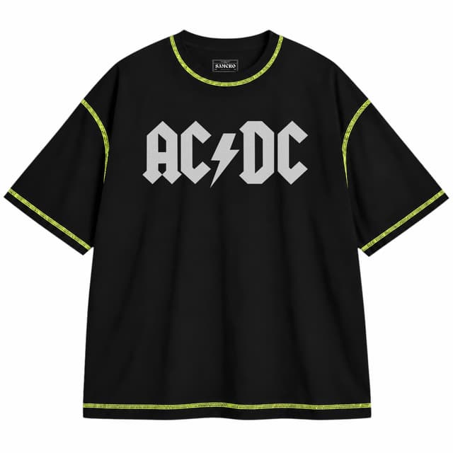 AC/DC 1 — Unisex oversize, Negro con costura verde