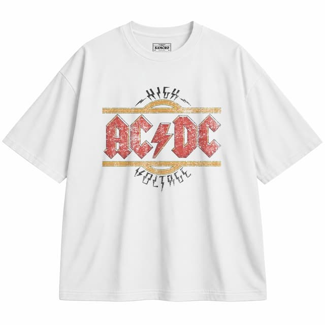 AC/DC 10 — Unisex oversize, Blanco