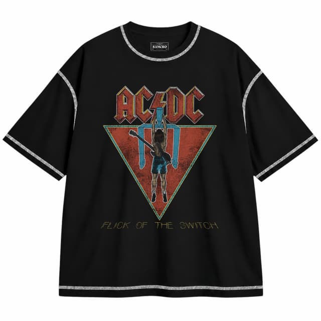 AC/DC 18 — Unisex oversize, Negro con costura blanca