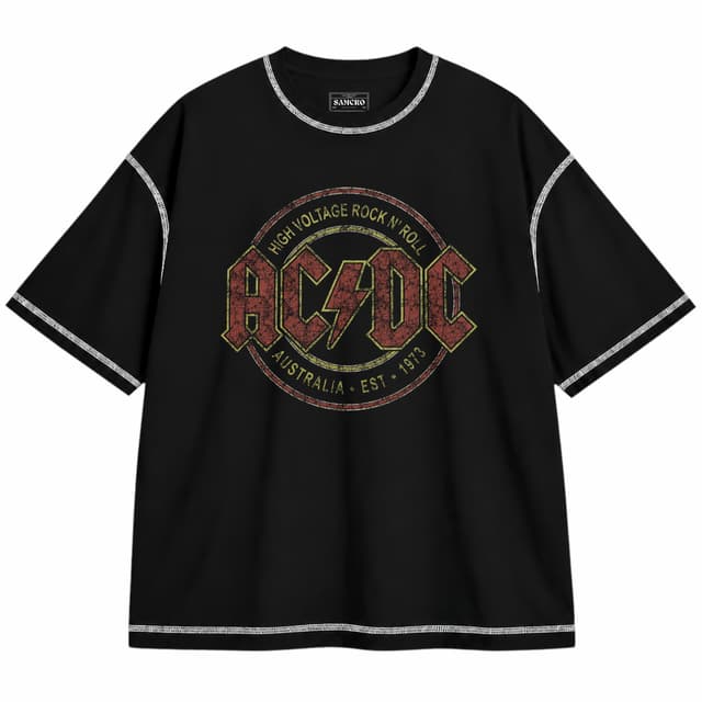 AC/DC 2 — Unisex oversize, Negro con costura blanca
