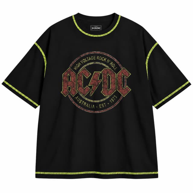 AC/DC 2 — Unisex oversize, Negro con costura verde