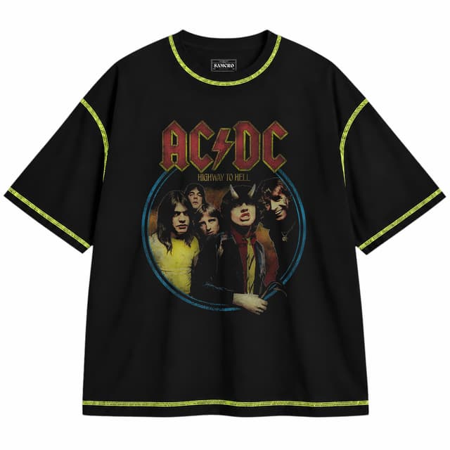 AC/DC 23 — Unisex oversize, Negro con costura verde