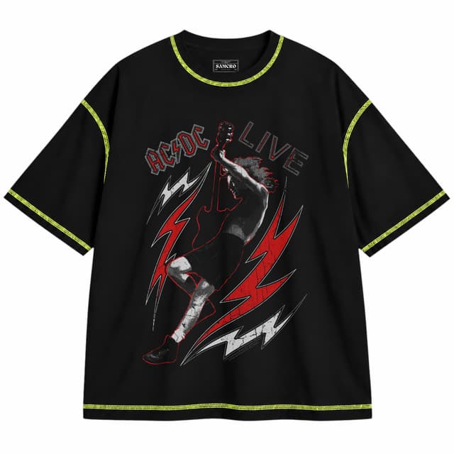 AC/DC 26 — Unisex oversize, Negro con costura verde