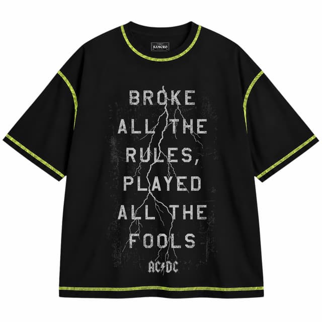 AC/DC 30 — Unisex oversize, Negro con costura verde