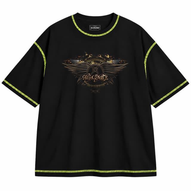 Aerosmith 4 — Unisex oversize, Negro con costura verde
