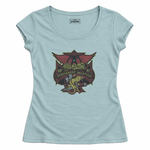 Aerosmith - Perm Vacay Lizard — Mujer entallada, Celeste
