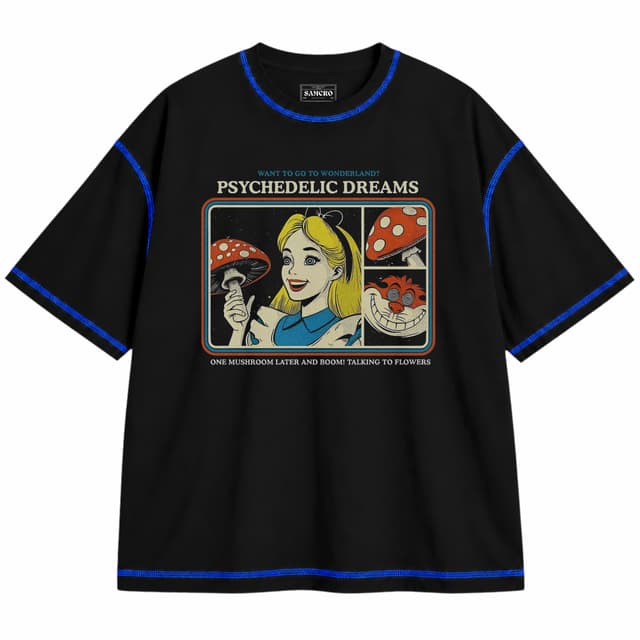 Alicia 1 — Unisex oversize, Negro con costura azul