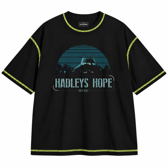 Alien 14 — Unisex oversize, Negro con costura verde