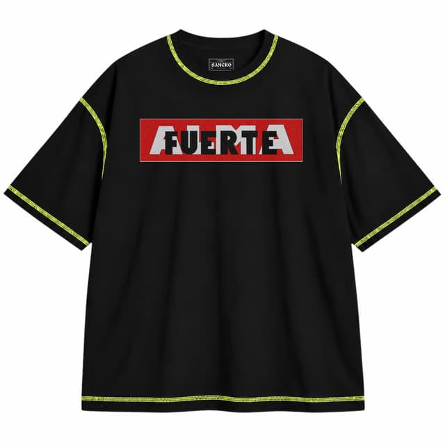 Almafuerte 1 — Unisex oversize, Negro con costura verde