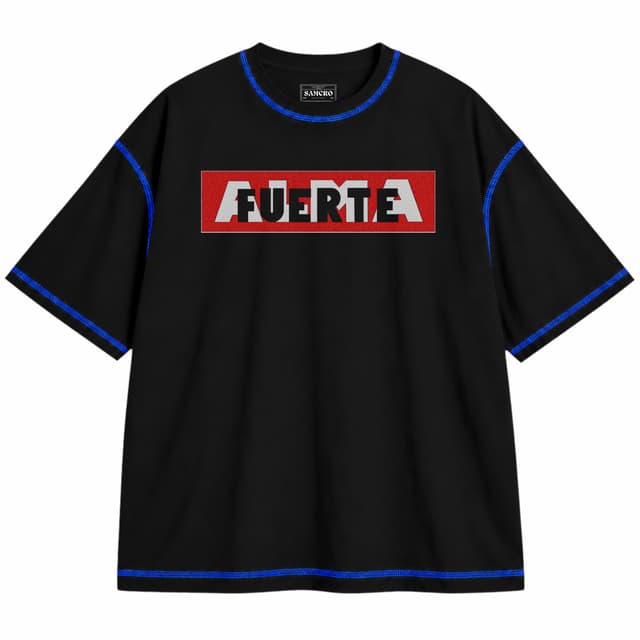 Almafuerte 1 — Unisex oversize, Negro con costura azul