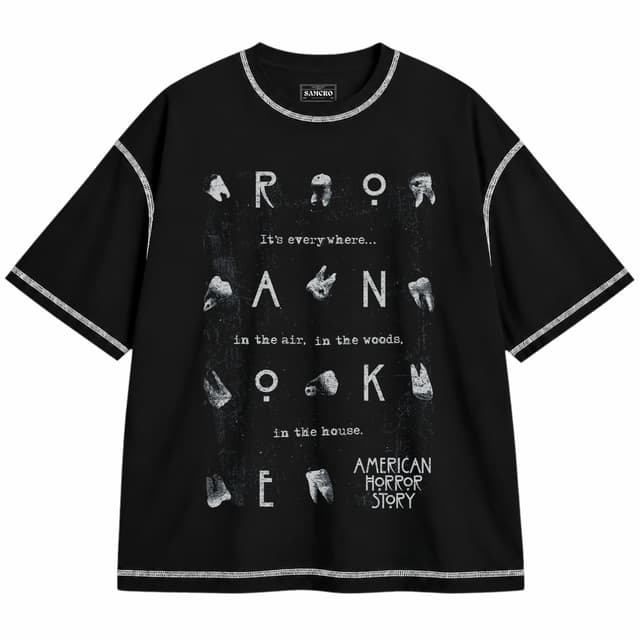 American Horror Story 10 — Unisex oversize, Negro con costura blanca