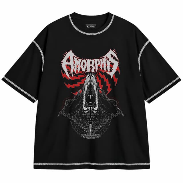 Amorphis - Bear — Unisex oversize, Negro con costura blanca