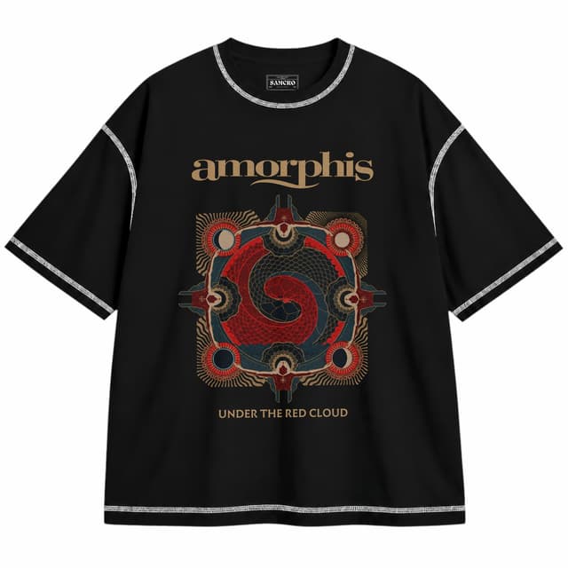 Amorphis - Under the Red Cloud — Unisex oversize, Negro con costura blanca