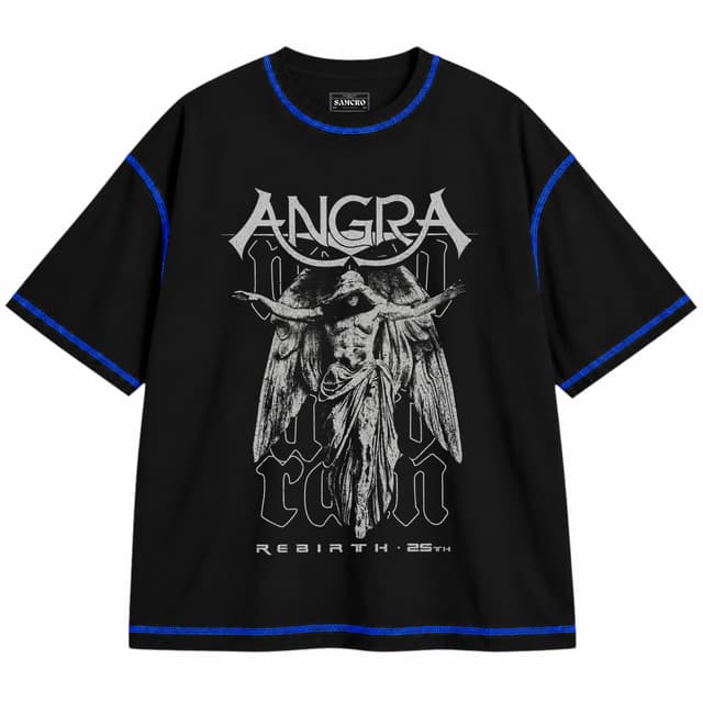 Angra - Rebirth 35th — Unisex oversize, Negro con costura azul