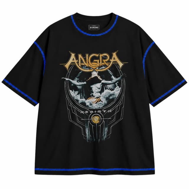Angra - Rebirth — Unisex oversize, Negro con costura azul