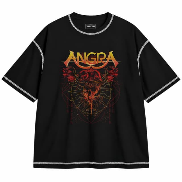 Angra - Temple of Shadows V3 — Unisex oversize, Negro con costura blanca