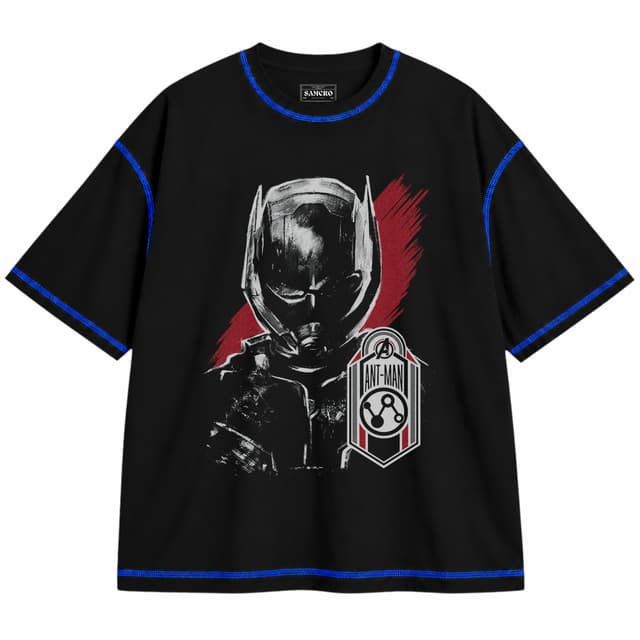 Ant Man 4 — Unisex oversize, Negro con costura azul
