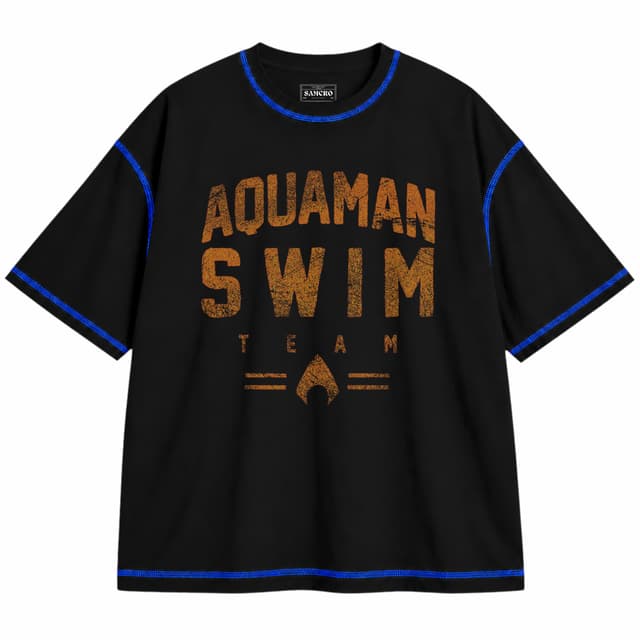 Aquaman 10 — Unisex oversize, Negro con costura azul