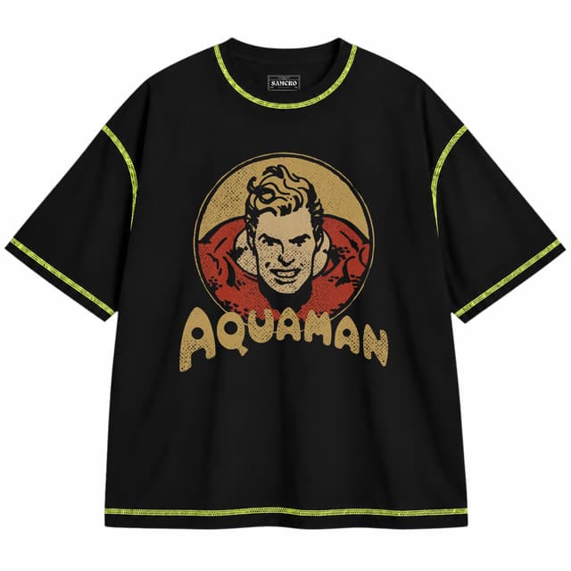 Aquaman 12 — Unisex oversize, Negro con costura verde