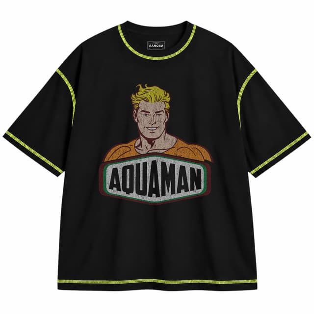Aquaman 3 — Unisex oversize, Negro con costura verde