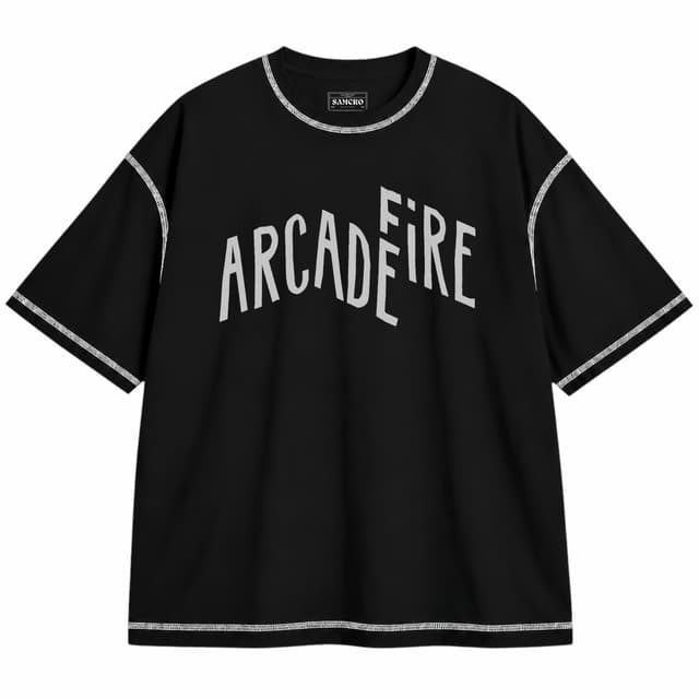 Arcade fire 1 — Unisex oversize, Negro con costura blanca