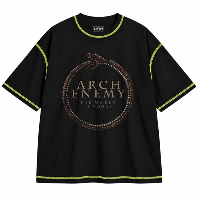 Arch Enemy 4 — Unisex oversize, Negro con costura verde