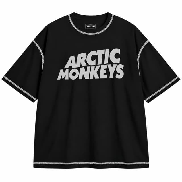 Arctic Monkeys 1 — Unisex oversize, Negro con costura blanca