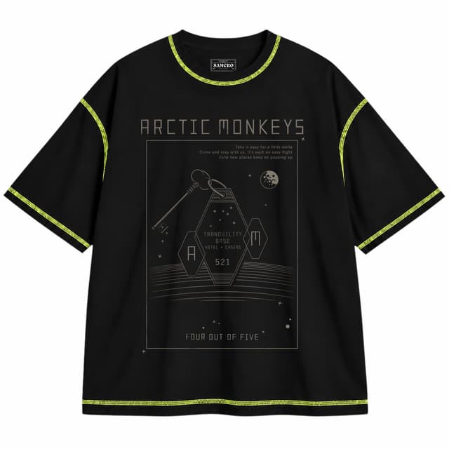 Arctic Monkeys 15 — Unisex oversize, Negro con costura verde