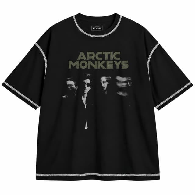 Arctic Monkeys - Distorted Photo — Unisex oversize, Negro con costura blanca