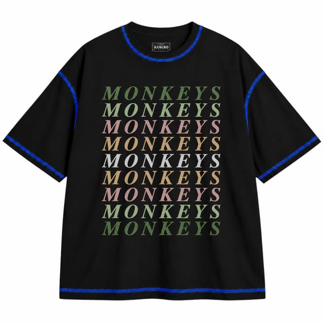Arctic Monkeys - Monkeys X Millinsky — Unisex oversize, Negro con costura azul