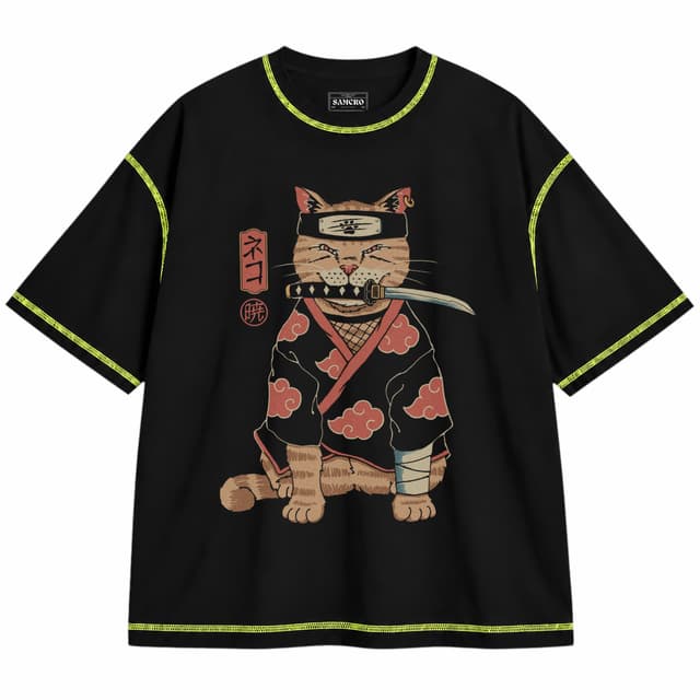 Arte japonés 29 — Unisex oversize, Negro con costura verde