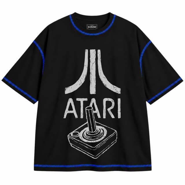 Atari 1 — Unisex oversize, Negro con costura azul