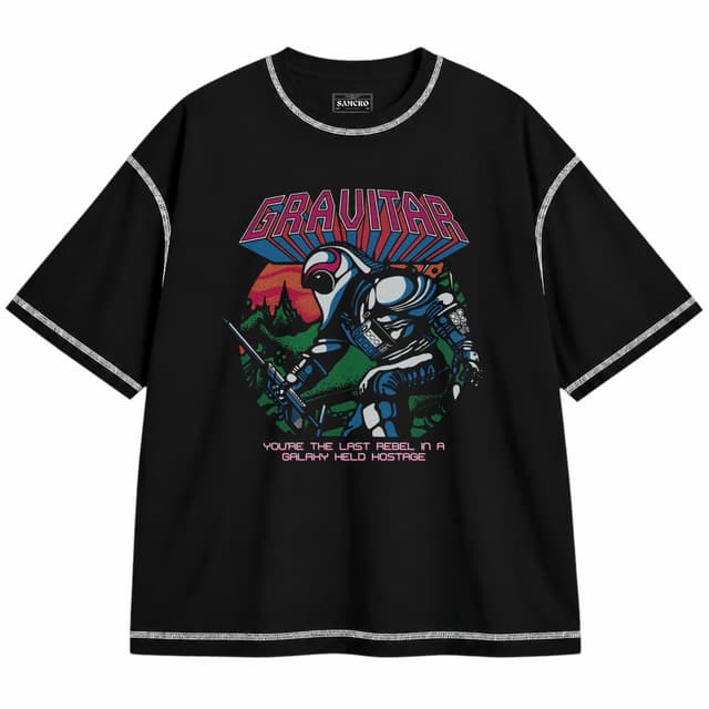 Atari 11 — Unisex oversize, Negro con costura blanca