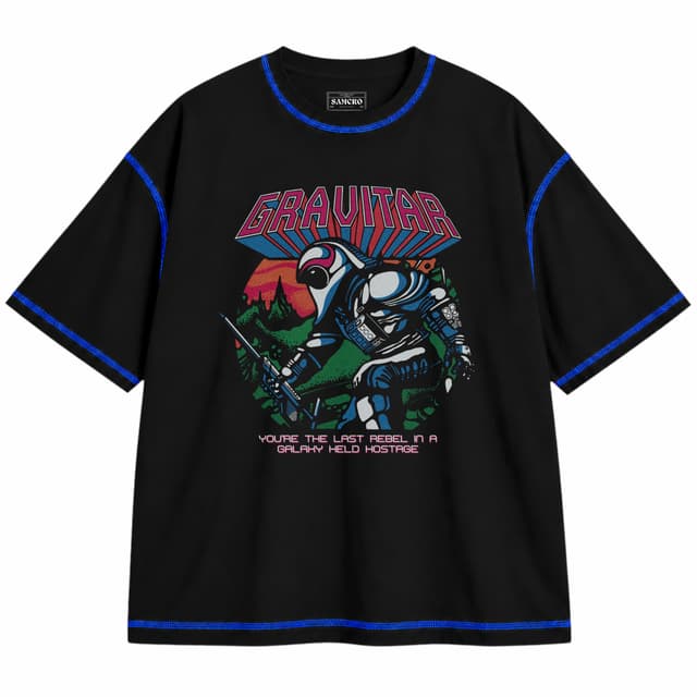 Atari 11 — Unisex oversize, Negro con costura azul