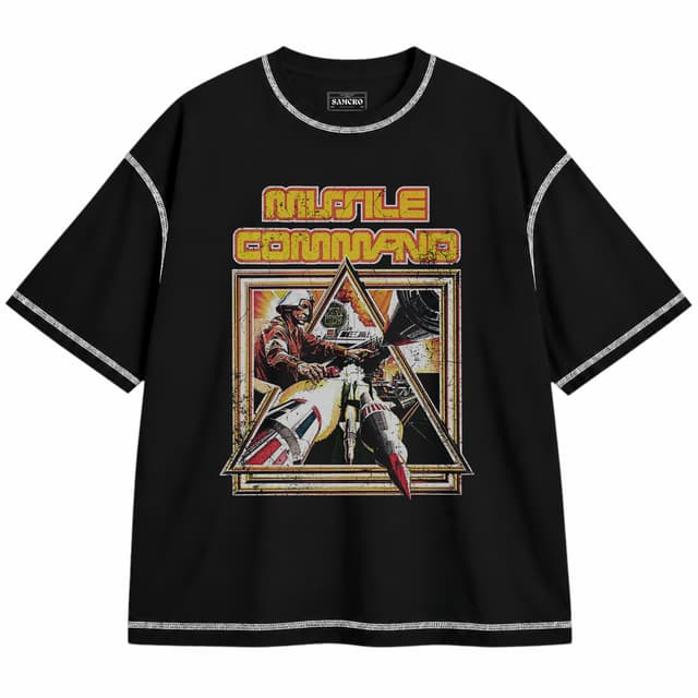 Atari 16 — Unisex oversize, Negro con costura blanca