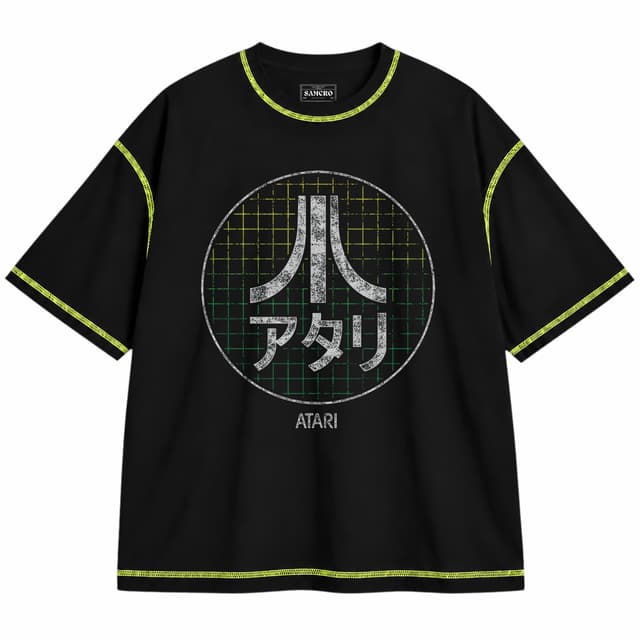 Atari 2 — Unisex oversize, Negro con costura verde
