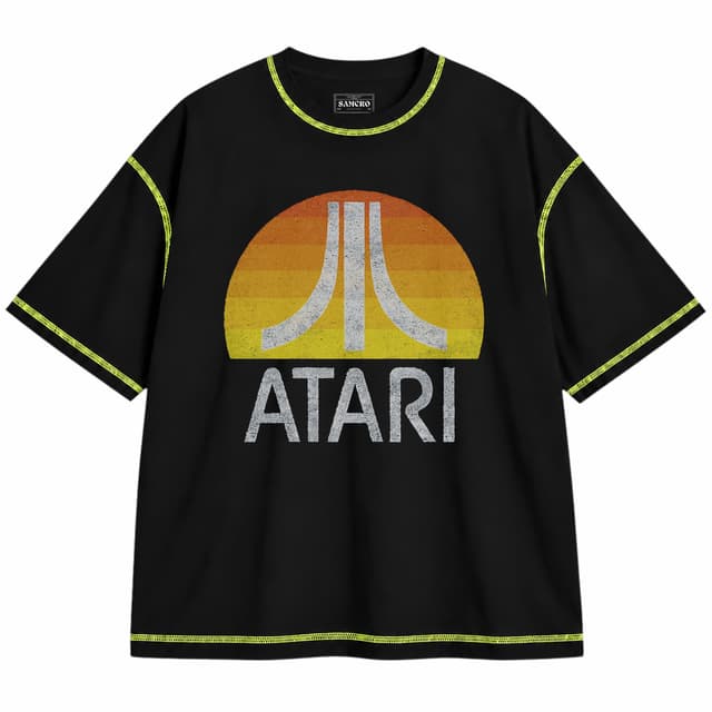 Atari 6 — Unisex oversize, Negro con costura verde