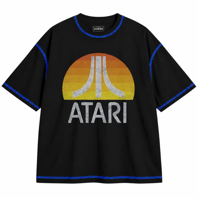 Atari 6 — Unisex oversize, Negro con costura azul
