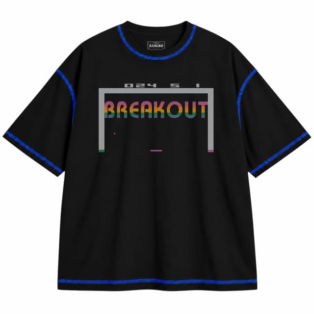 Atari 7 — Unisex oversize, Negro con costura azul